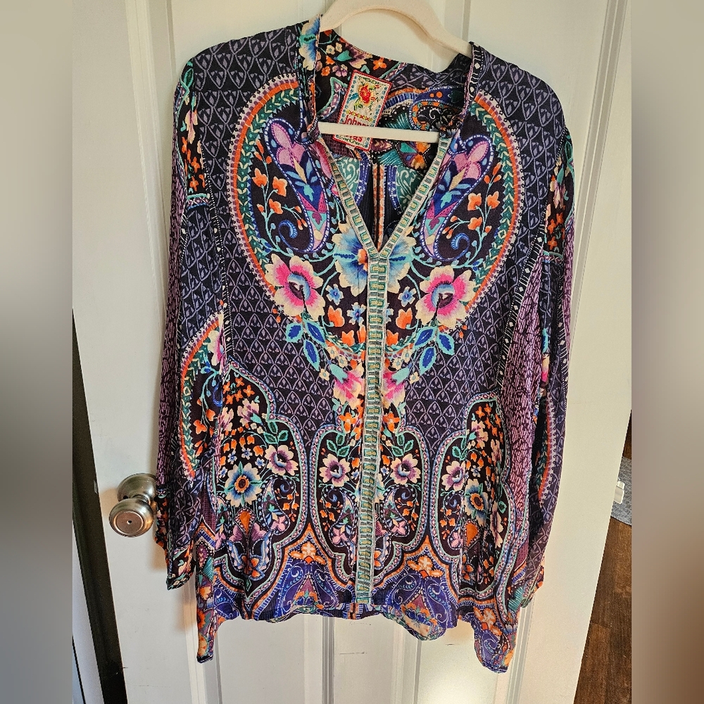 Johnny was Silk Boho Floral Paisly Purple Multi Blouse